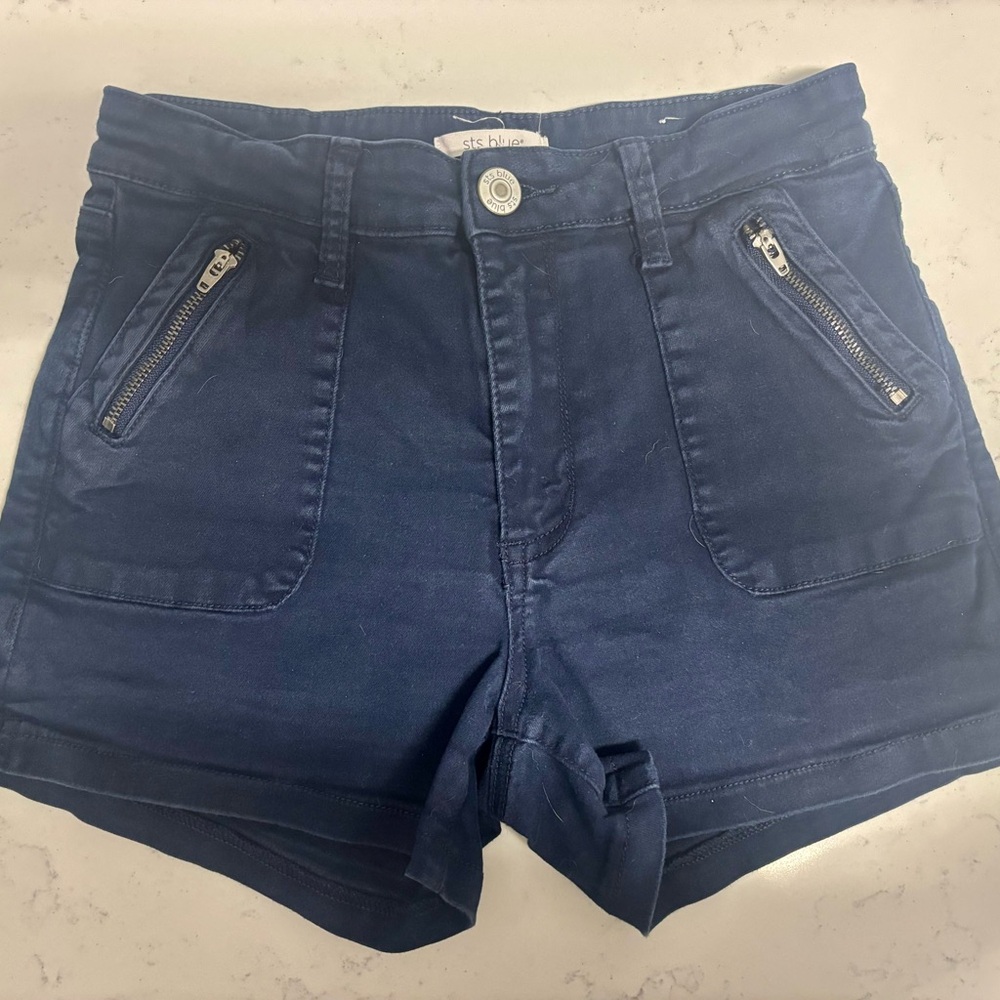 STS Blue Navy High-Waist Zip Pocket Women's Shorts
